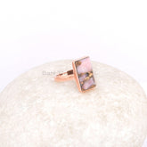 Pink Opal Copper Ring - Pure Silver -Handcrafted Ring - 9x15mm Rectangle Stone - Semi Precious Jewelry -Jewelry for The Beach - Gift for Mom